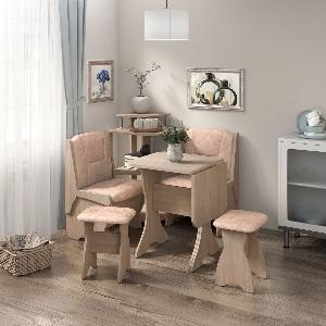 Кухонный набор скамья Лотос 550+550+Стол СКР-1+табурет Тюльпан-2 шт.+Этажерка / Дуб Сонома / Велюр Латте